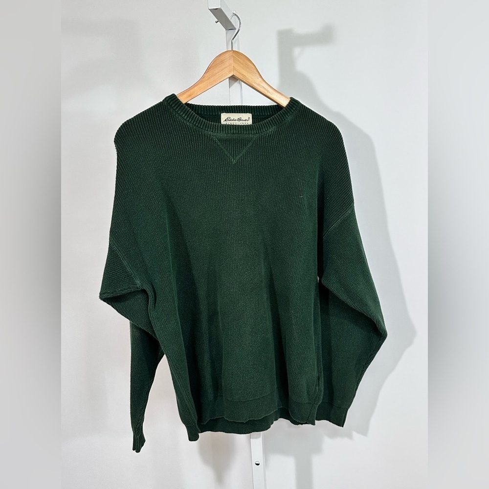 90’s Eddie Bauer Waffle Knit Cotton Crewneck Sweater | Forest Green medium